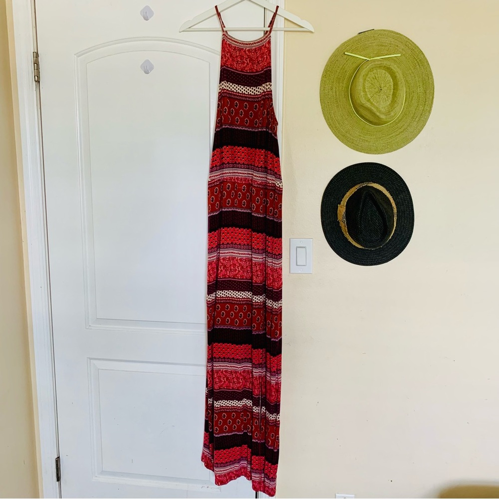 American Eagle Boho Festival Paisley Print Sundress High Neck Maxi Dress; Size M